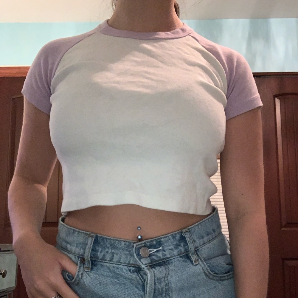 Purple/White Cropped baseball tee